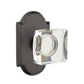 Emtek 7108-MSC-FB Modern Square Crystal Door Knob Passage Set With Sandcast Bronze #1 Rosette Flat Black