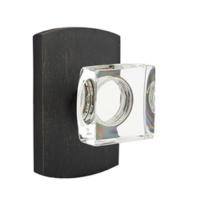 Emtek 7200-MSC-MB Modern Square Crystal Door Knob Privacy Set With Sandcast Bronze #4 Rosette Medium Bronze