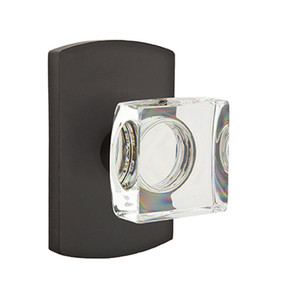 Emtek 7100-MSC-FB Modern Square Crystal Door Knob Passage Set With Sandcast Bronze #4 Rosette Flat Black