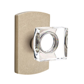 Emtek 7100-MSC-TWB Modern Square Crystal Door Knob Passage Set With Sandcast Bronze #4 Rosette Tumbled White Bronze