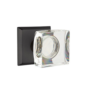 Emtek 7211-MSC-FB Modern Square Crystal Door Knob Privacy Set With Sandcast Bronze #6 Rosette Flat Black