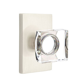 Emtek 5052-MSC-US15 Modern Square Door Knob Dummy Set With Modern Rectangular Rosette Satin Nickel