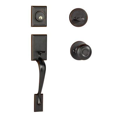 Dynasty Hardware RID-SIE-100-12P Ridgecrest Front Door Handle Set with Sierra Knob, Aged Oil Rubbed Bronze