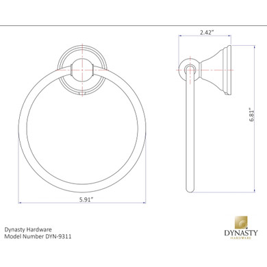 Dynasty Hardware 9311-ORB Bay Hill Towel Ring Oil Rubbed Bronze