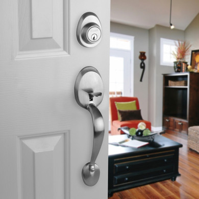 Dynasty Hardware COL-ASP-100-15 Colorado Front Door Handleset, Satin Nickel with Aspen Knob