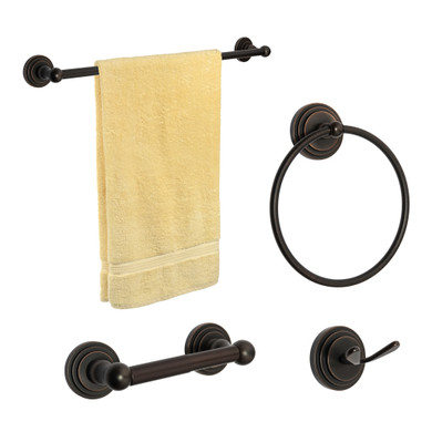 Dynasty Hardware 2600-ORB-4 Newport Series Bathroom Hardware Set, Oil Rubbed Bronze, 4-Piece Set, With 24" Towel Bar