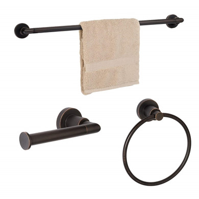 Dynasty Hardware 4000-ORB-3 Manhattan Towel Bar Set, Oil Rubbed Bronze, 3-Piece Set, With 24" Towel Bar