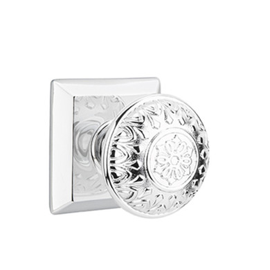 Emtek 8531-LN-US26 Lancaster Door Knob Dummy Set With Quincy Rosette Polished Chrome