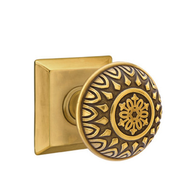 Emtek 8531-LN-US7 Lancaster Door Knob Dummy Set With Quincy Rosette French Antique