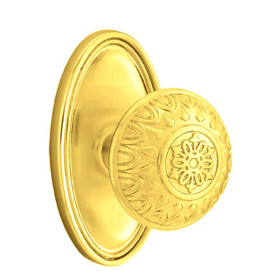 Emtek 8120-LN-US3 Lancaster Door Knob Passage Set With Oval Rosette Polished Brass