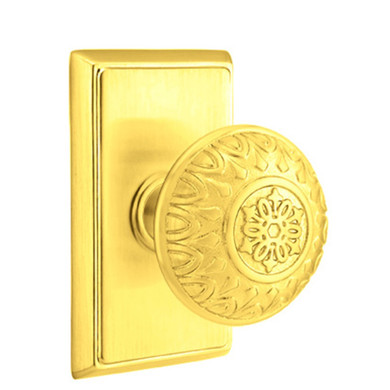 Emtek 8121-LN-US3 Lancaster Door Knob Passage Set With Rectangular Rosette Polished Brass