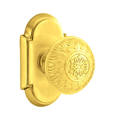 Emtek 8208-LN-US3 Lancaster Door Knob Privacy Set With #8 Rosette Polished Brass