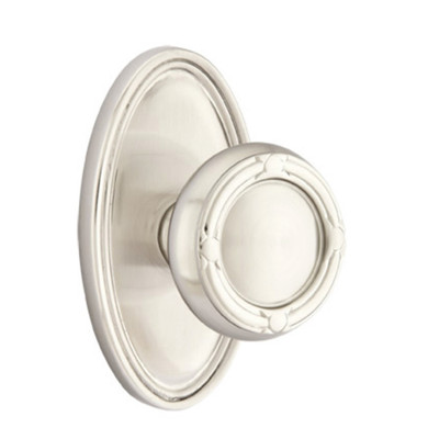 Emtek 8120-RBK-US15 Ribbon & Reed Door Knob Passage Set With Oval Rosette Satin Nickel