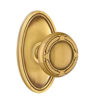 Emtek 8120-RBK-US7 Ribbon & Reed Door Knob Passage Set With Oval Rosette French Antique