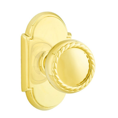 Emtek 8208-RK-US3 Rope Door Knob Privacy Set With #8 Rosette Polished Brass