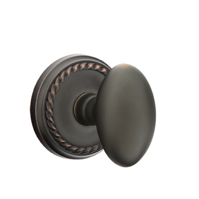 Emtek 8051-E-US10B Egg Door Knob Dummy Set With Rope Rosette Oil Rubbed Bronze
