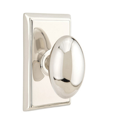 Emtek 8521-E-US14 Egg Door Knob Dummy Set With Rectangular Rosette Polished Nickel