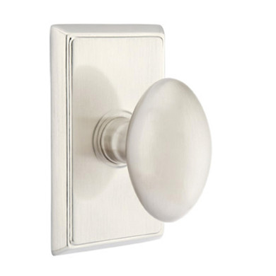 Emtek 8121-E-US15 Egg Door Knob Passage Set With Rectangular Rosette Satin Nickel