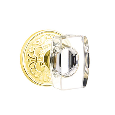Emtek 8056-WS-US3 Windsor Crystal Door Knob Dummy Set With Lancaster Rosette Polished Brass