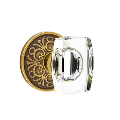 Emtek 8056-WS-US7 Windsor Crystal Door Knob Dummy Set With Lancaster Rosette French Antique
