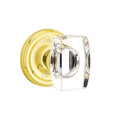 Emtek 8200-WS-US3 Windsor Crystal Door Knob Privacy Set With Regular Rosette Polished Brass