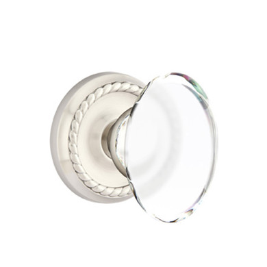 Emtek 8201-HT-US15 Hampton Crystal Door Knob Privacy Set With Rope Rosette Satin Nickel