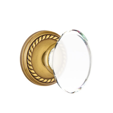 Emtek 8201-HT-US7 Hampton Crystal Door Knob Privacy Set With Rope Rosette French Antique