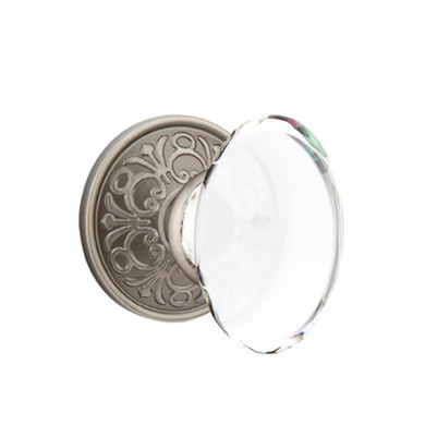 Emtek 8206-HT-US15A Hampton Crystal Door Knob Privacy Set With Lancaster Rosette Pewter