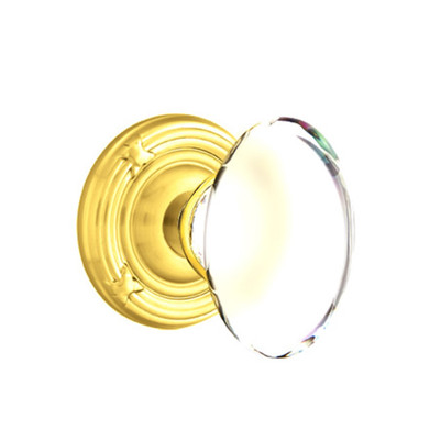 Emtek 8207-HT-US3 Hampton Crystal Door Knob Privacy Set With Ribbon & Reed Rosette Polished Brass