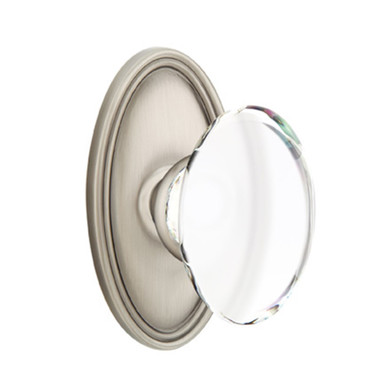 Emtek 8220-HT-US15A Hampton Crystal Door Knob Privacy Set With Oval Rosette Pewter