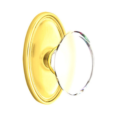 Emtek 8220-HT-US3 Hampton Crystal Door Knob Privacy Set With Oval Rosette Polished Brass