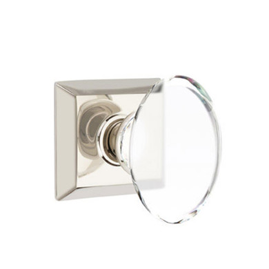 Emtek 8231-HT-US14 Hampton Crystal Door Knob Privacy Set With Quincy Rosette Polished Nickel