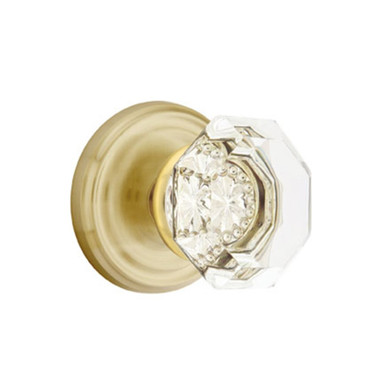 Emtek 8050-OT-US4 Old Town Clear Crystal Door Knob Dummy Set With Regular Rosette Satin Brass
