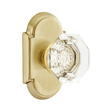 Emtek 8058-OT-US4 Old Town Clear Crystal Door Knob Dummy Set With #8 Rosette Satin Brass