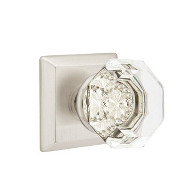 Emtek 8531-OT-US15 Old Town Clear Crystal Door Knob Dummy Set With Quincy Rosette Satin Nickel