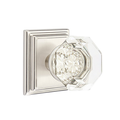 Emtek 8561-OT-US15 Old Town Clear Crystal Door Knob Dummy Set With Wilshire Rosette Satin Nickel