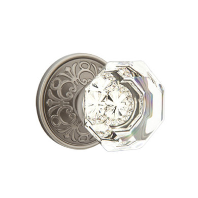 Emtek 8106-OT-US15A Old Town Clear Crystal Door Knob Passage Set With Lancaster Rosette Pewter