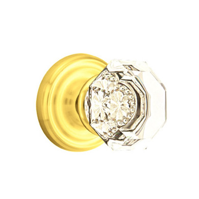 Emtek 8200-OT-US3 Old Town Clear Crystal Door Knob Privacy Set With Regular Rosette Polished Brass