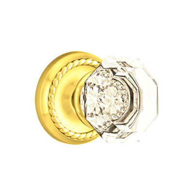 Emtek 8201-OT-US3 Old Town Clear Crystal Door Knob Privacy Set With Rope Rosette Polished Brass