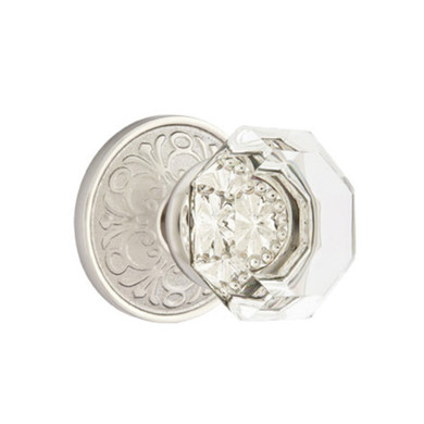 Emtek 8206-OT-US15 Old Town Clear Crystal Door Knob Privacy Set With Lancaster Rosette Satin Nickel