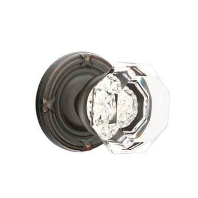 Emtek 8207-OT-US10B Old Town Clear Crystal Door Knob Privacy Set With Ribbon & Reed Rosette Oil Rubbed Bronze