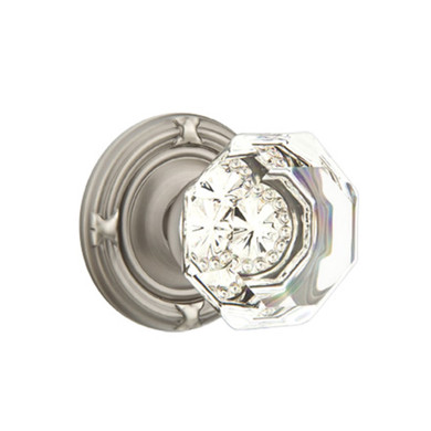 Emtek 8207-OT-US15A Old Town Clear Crystal Door Knob Privacy Set With Ribbon & Reed Rosette Pewter