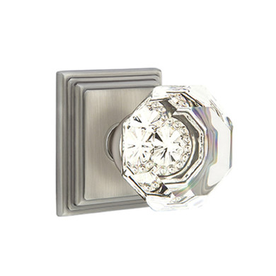 Emtek 8261-OT-US15A Old Town Clear Crystal Door Knob Privacy Set With Wilshire Rosette Pewter