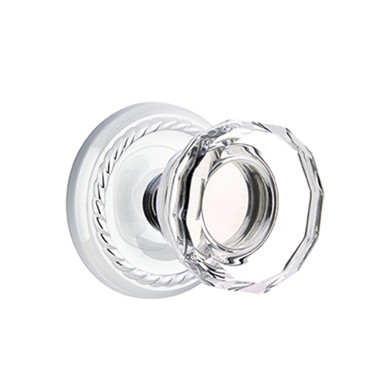 Emtek 8051-LW-US26 Lowell Crystal Door Knob Dummy Set With Rope Rosette Polished Chrome
