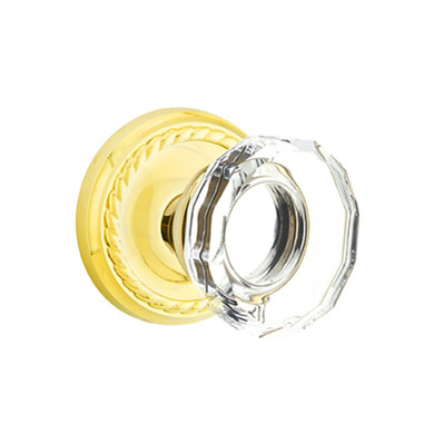 Emtek 8051-LW-US3 Lowell Crystal Door Knob Dummy Set With Rope Rosette Polished Brass