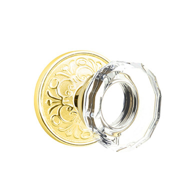 Emtek 8056-LW-US3 Lowell Crystal Door Knob Dummy Set With Lancaster Rosette Polished Brass