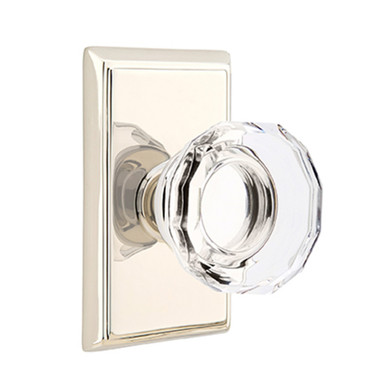 Emtek 8521-LW-US14 Lowell Crystal Door Knob Dummy Set With Rectangular Rosette Polished Nickel
