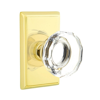 Emtek 8521-LW-US3 Lowell Crystal Door Knob Dummy Set With Rectangular Rosette Polished Brass