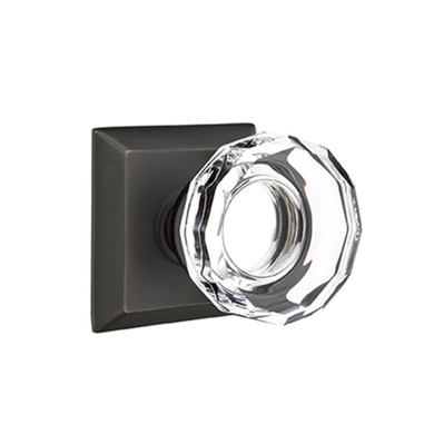 Emtek 8531-LW-US10B Lowell Crystal Door Knob Dummy Set With Quincy Rosette Oil Rubbed Bronze