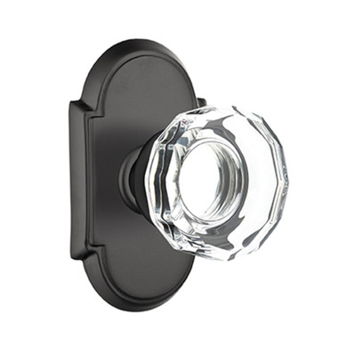 Emtek 8108-LW-US19 Lowell Crystal Door Knob Passage Set With #8 Rosette Flat Black